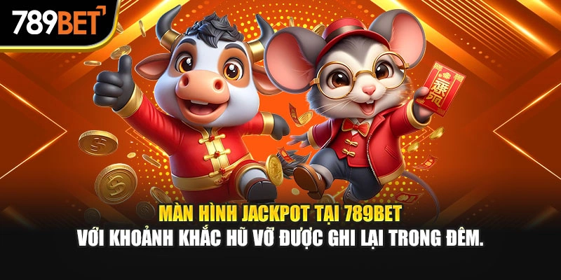 Màn hình jackpot tại 789bet với khoảnh khắc hũ vỡ được ghi lại trong đêm.